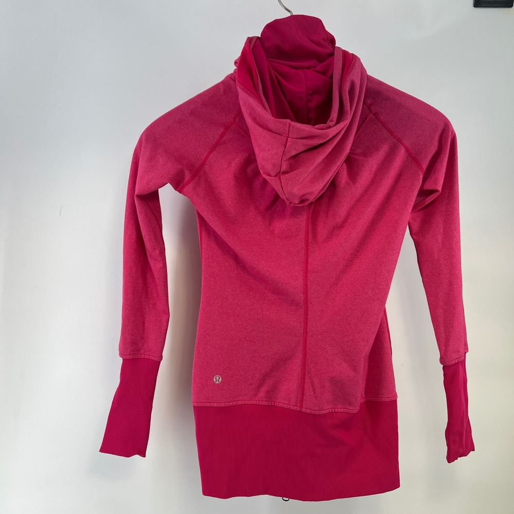 Lululemon Stride Jacket Womens 4 Pink Ruffle Hooded Full Zip Thumbholes Rare - Picture 3 of 8
